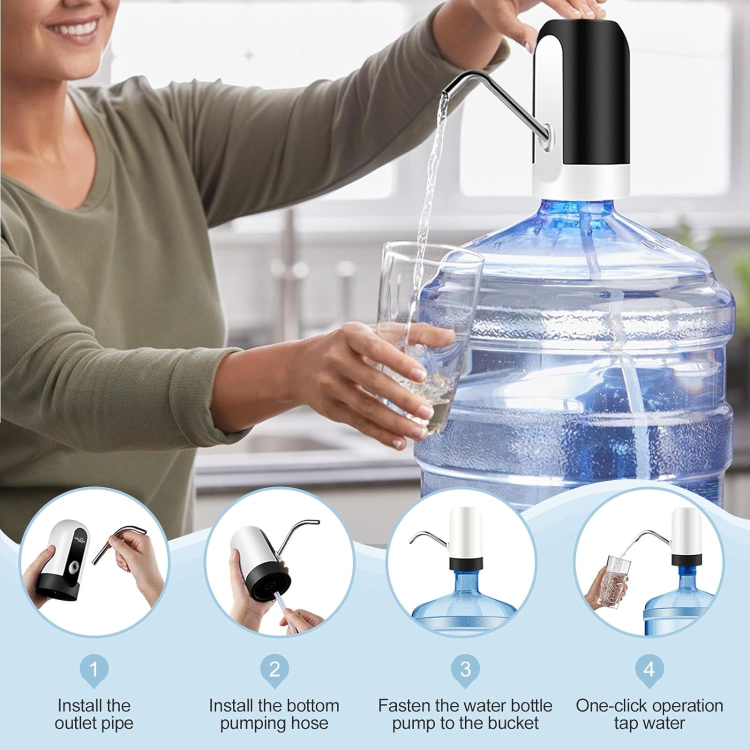 Water Jug Pump, Electric Water Bottle Pump, USB Charging Automatic Drinking Water Pump for Universal 3-5 Gallon Bottle, Portable Water Dispenser for Camping